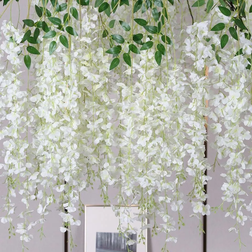 Top Seller 43inch Artificial Wisteria Encipher Wisteria Hanging Flowers Whosale Multicolour Ceiling Hanging Artificial Flowers Wedding Scene Store Opening