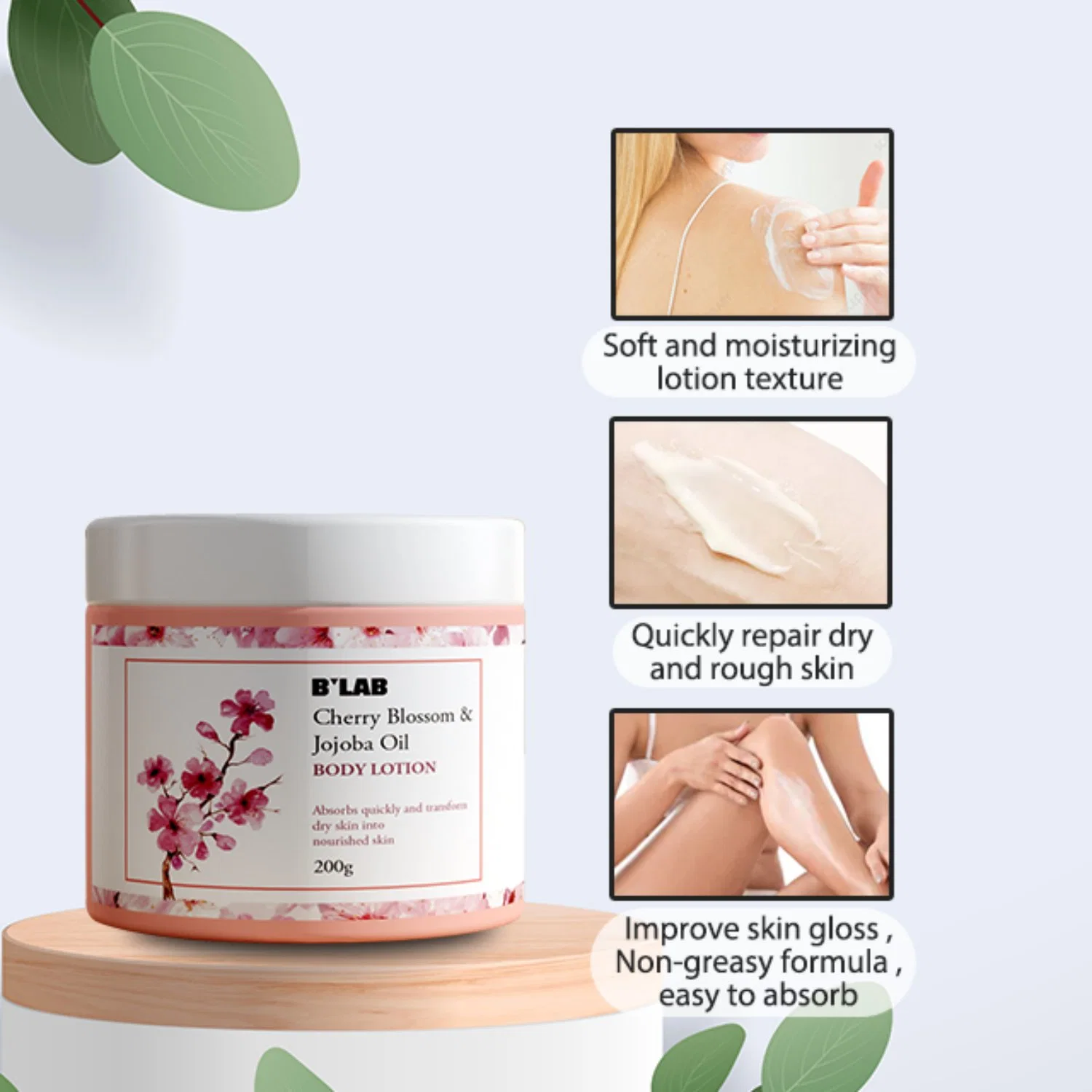 Fábrica directamente etiqueta privada Cherry Blossom y Jojoba Oil Body Crema