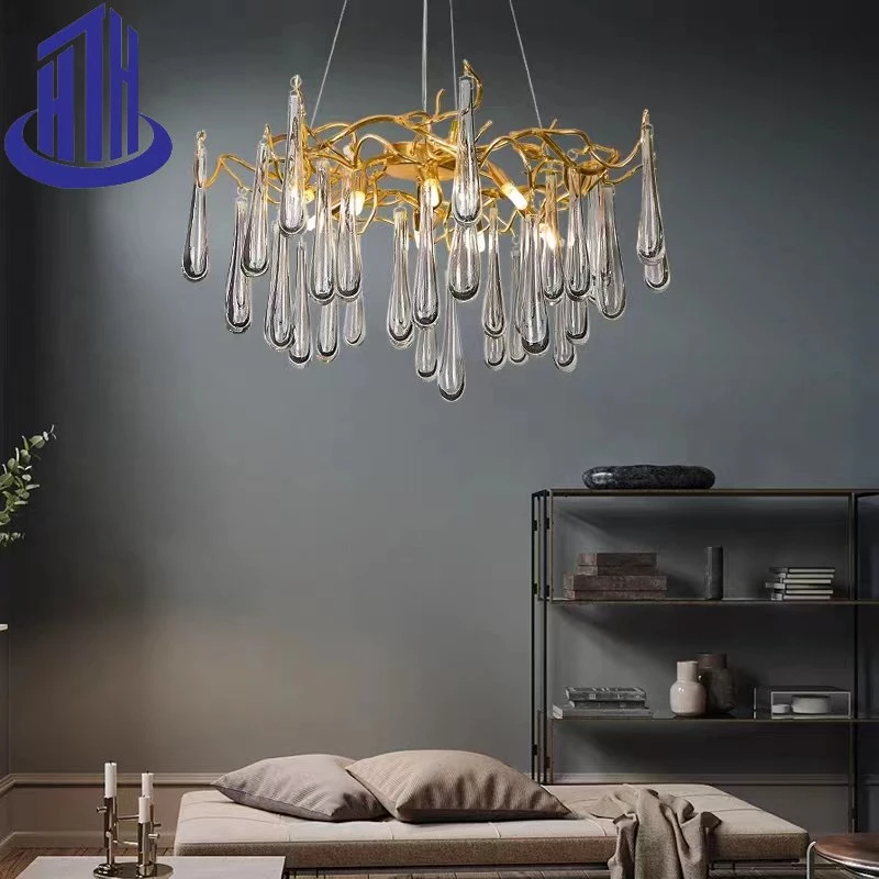 Pendant Light Luxurious Indoor Living Room Restaurant Hotel Project Decoration Water Drop Crystal Pendant Light (8898-6)