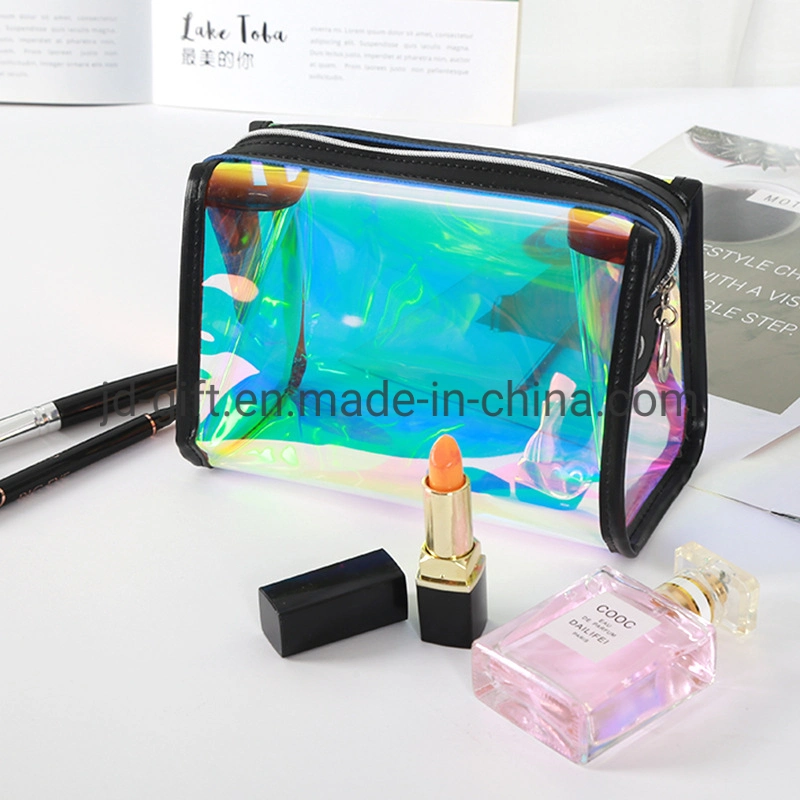 Biodegradable Holographic TPU Plastic Makeup Travel Bag Custom Toiletry Bag Clear Cosmetic Bags