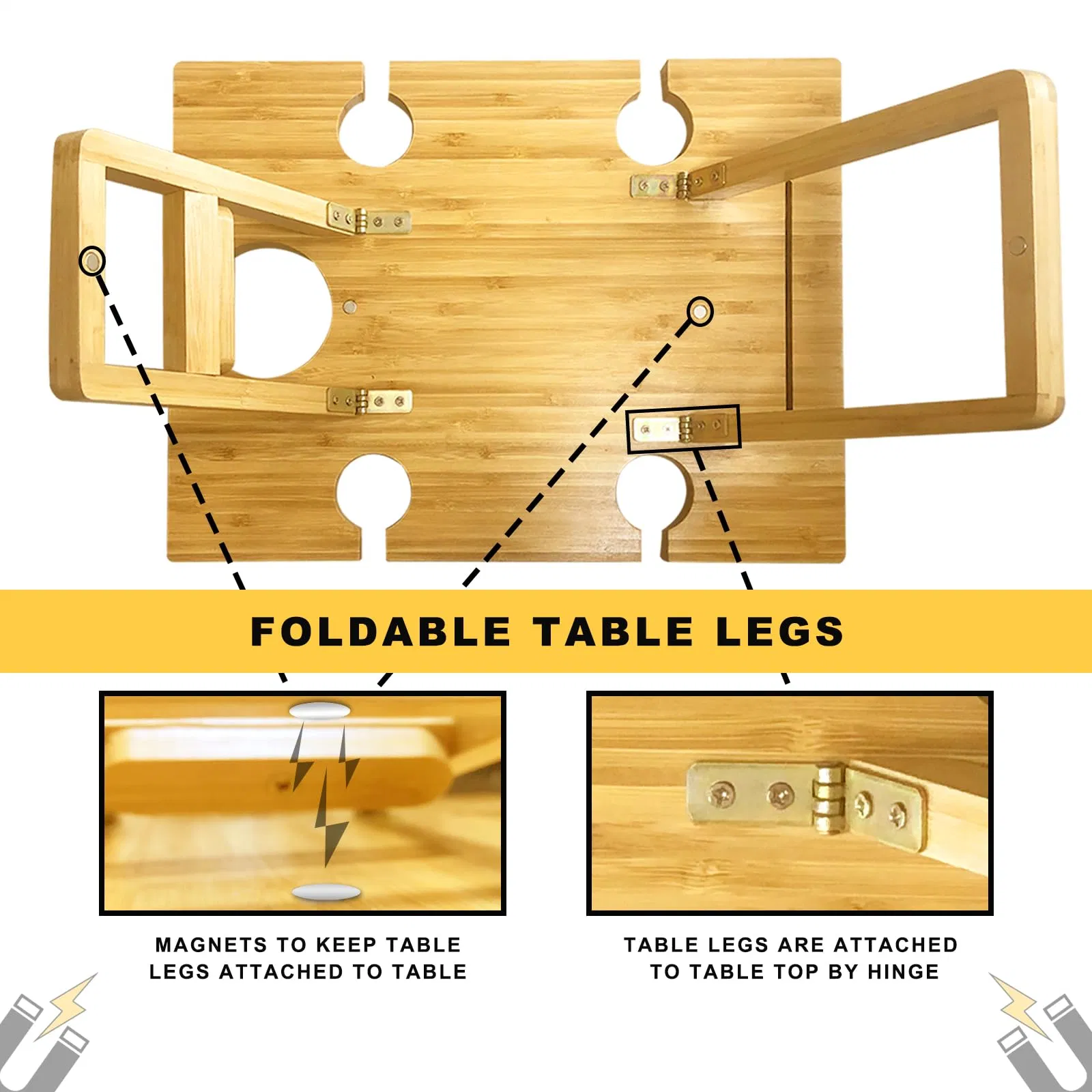 Bamboo Snack Wine and Glass Outdoor Wooden Foldable Champagne Camping Table