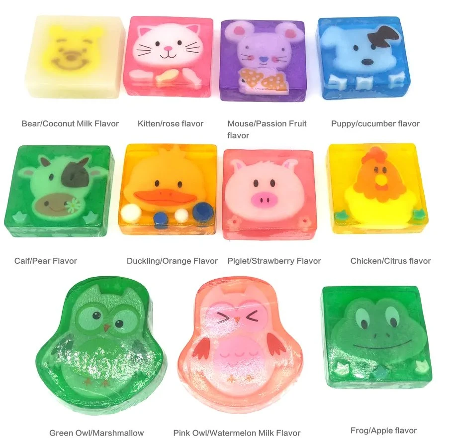 Hot Sale Cute Animal Shape Jelly Crystal Cartoon Soap Cat Dog Duck Frog Bar Toilet Kids Manufacture Handmade Organic Soap Natural Bear Gift Soap for Children