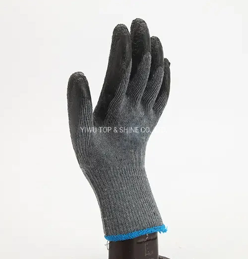 Cheap Grey Yarn Black Latex Rubber Coated Industrial Work Labor Safety Gloves