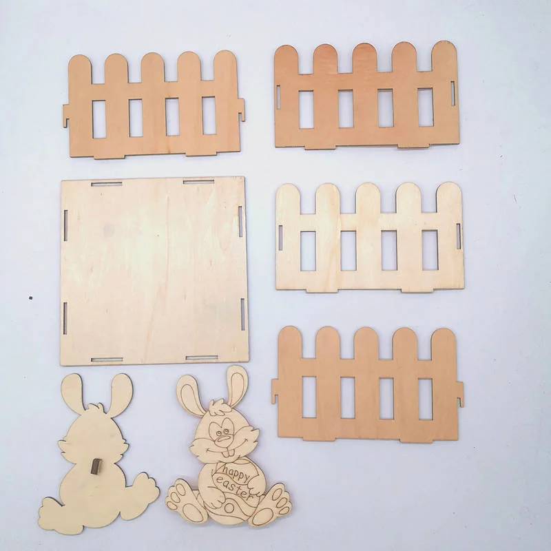 Caja de madera en blanco cortado con láser y conejito Bricolaje Artesanía de Pascua para Niños