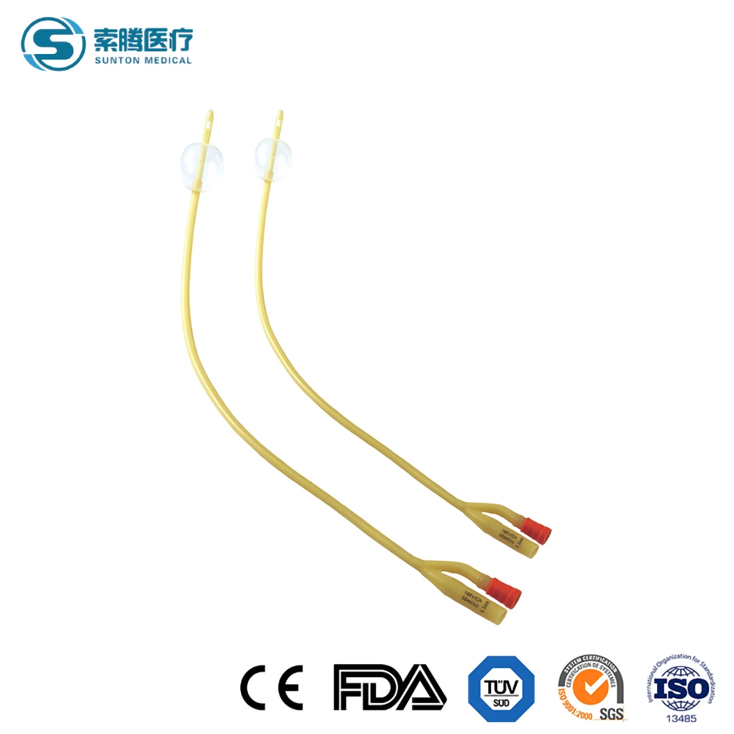 Le latex naturel médical Sunton Chine 2 Way/3 voies urinaires avec du silicone de cathéter de Foley enduits 300-400mm Longueur fournisseur médical jetable Cathéter de Foley urinaire