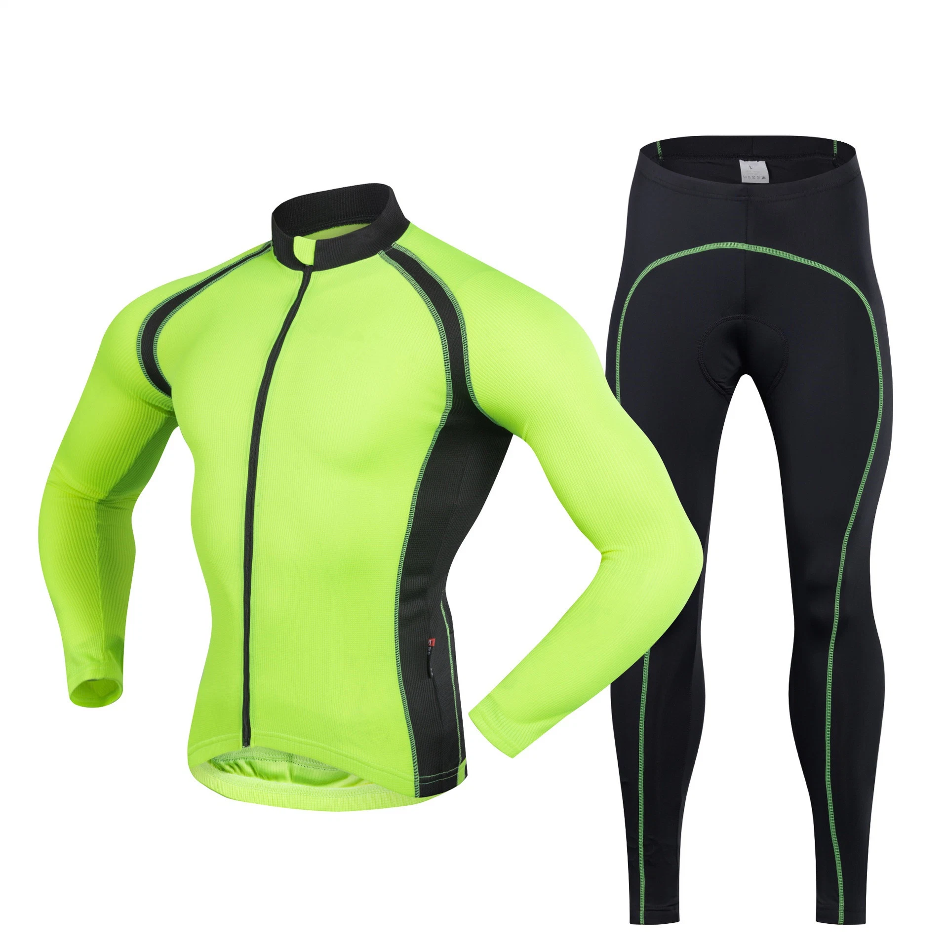 High Quality Adult Green/Black Cycling Jersey Clothes Long Sleeve Road Bike Mountain Riding Clothing Set Breathable Active Wear Sportswear