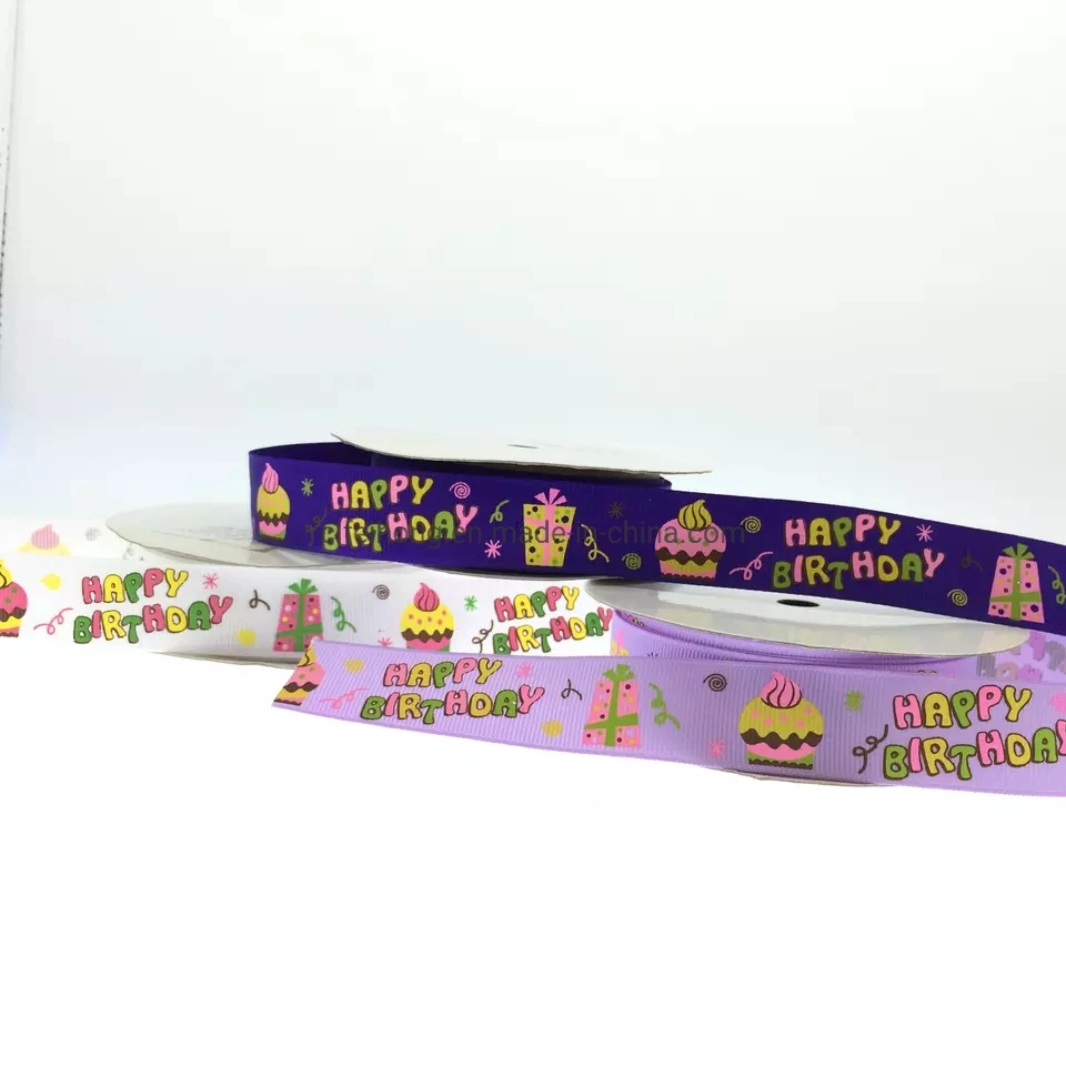 OEM ODM Customzied Logo Printed Ribbon Grosgrain Ribbon Happy Birthday Gift Packing Cake Decoration