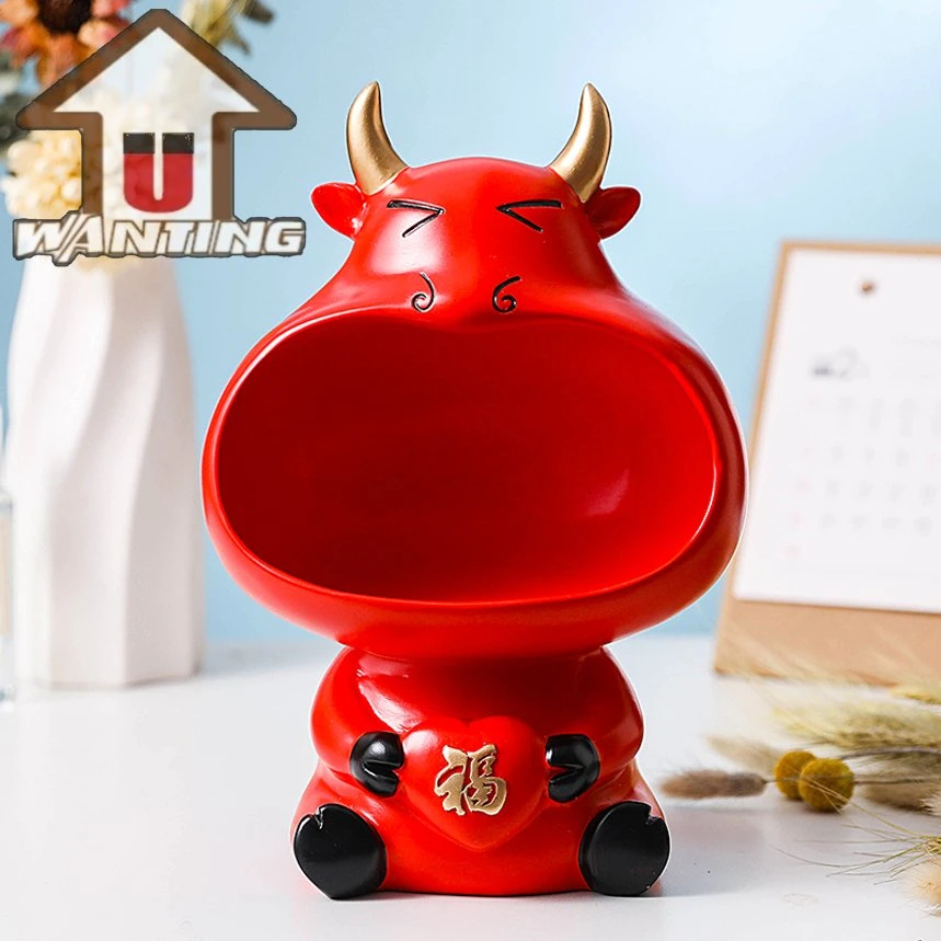Cow Statue Bullmouth Coin Bank Key Money Box Promotional Gift Desktop Ornament