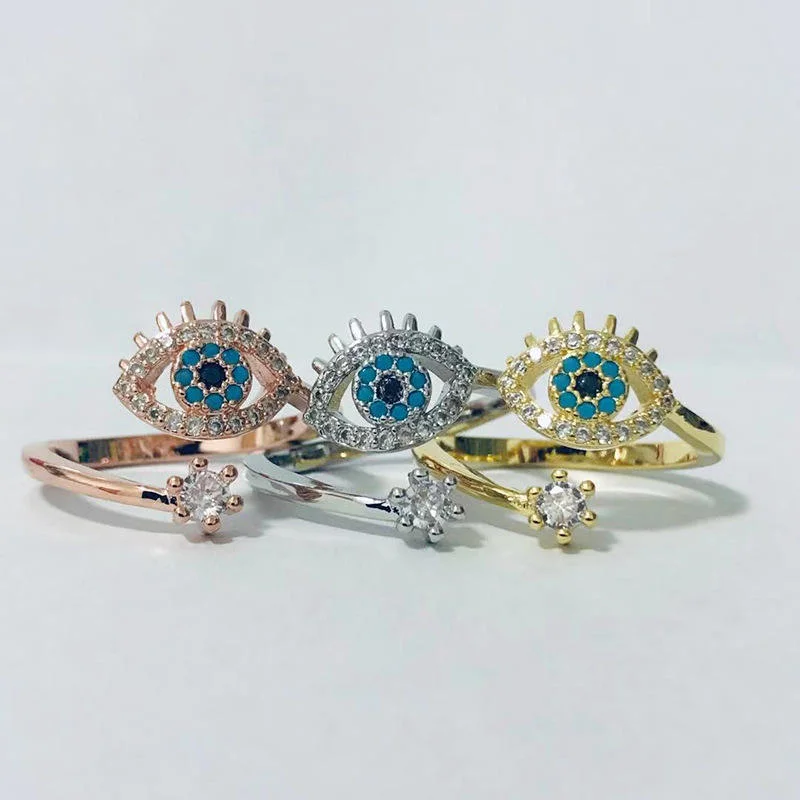 Creative Devil's Eye Copper Zircon Ring Jewelry Ladies Crystal Fashion Ring