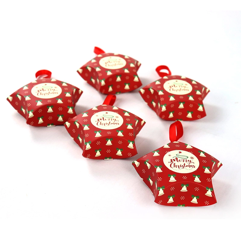 Logotipo personalizado de decoración creativa forma de estrella pequeña caja de regalo de Navidad de papel caja de embalaje de Feliz Navidad Candy embalaje