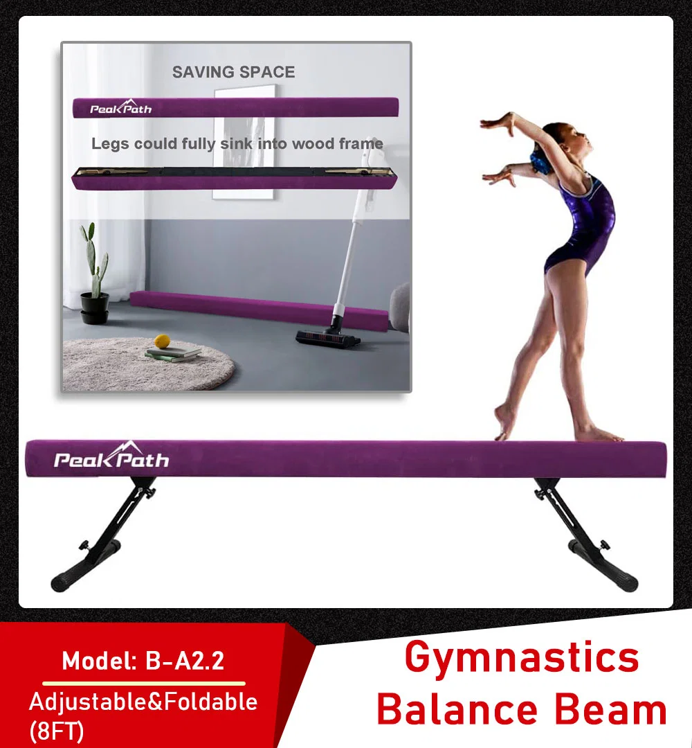 8FT Adjustable&Foldable Gymnastics Balance Beam, Home Gym Equipment, Easy Assembling and Storage, No Tool Require, for Kids Children Girls Training