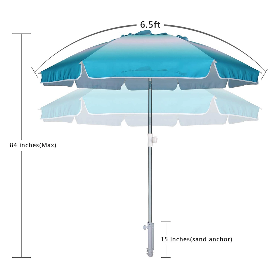 6.5FT Beach Umbrella for Sand Portable SPF50+ Protection Sunshade Umbrella with Sand Anchor for Patio Outdoor Garden Beach
