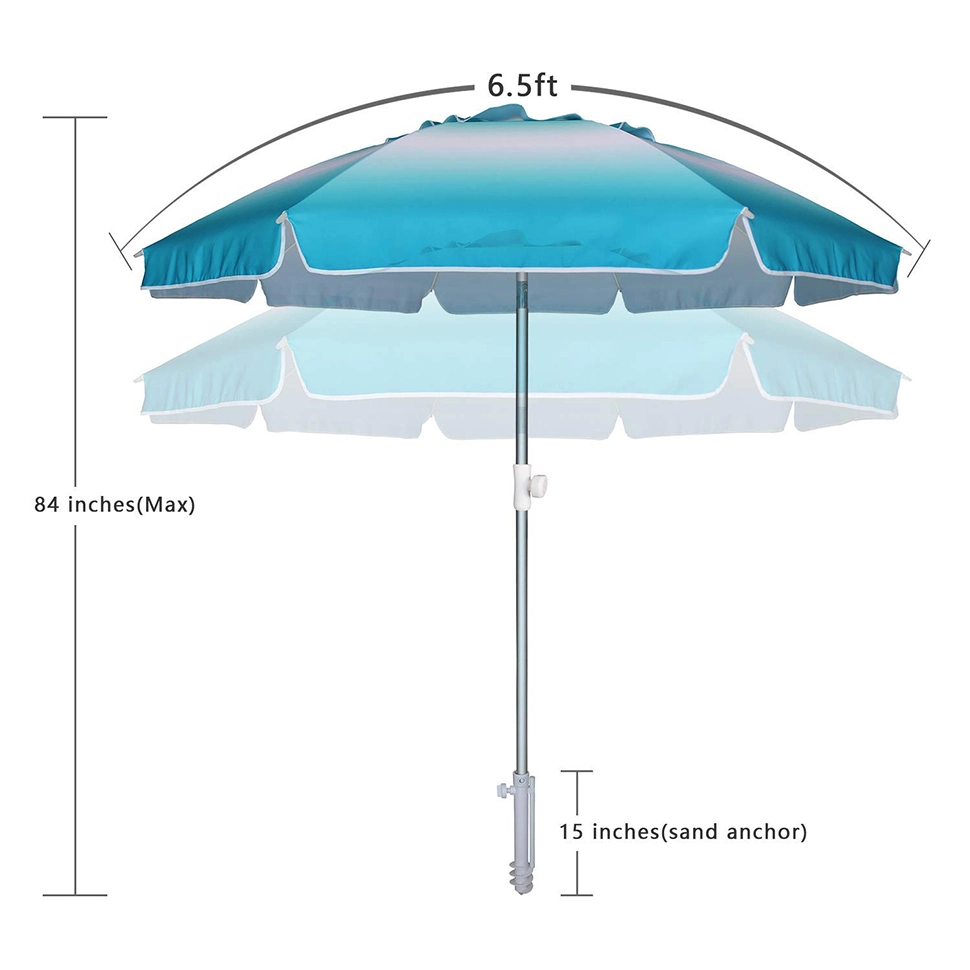 6,5ft Sonnenschirm für Sand Tragbarer SPF50+ Schutz Sonnenschirm Mit Sand Anker für Terrasse Garten Strand