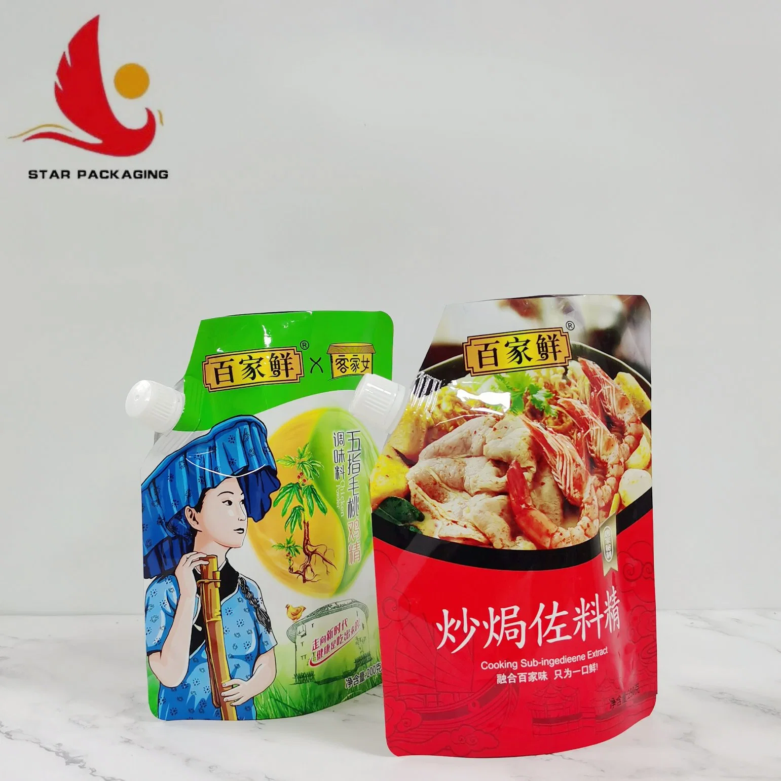 Custom Printed Food Plastic Packing Bag Spout Pouch with Seasoning