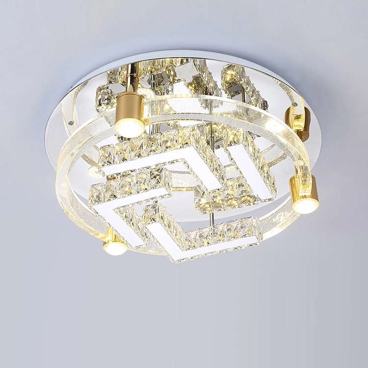 Lámpara colgante de cristal LED de cristal de oro redondo grande para interiores con 2rings moderno