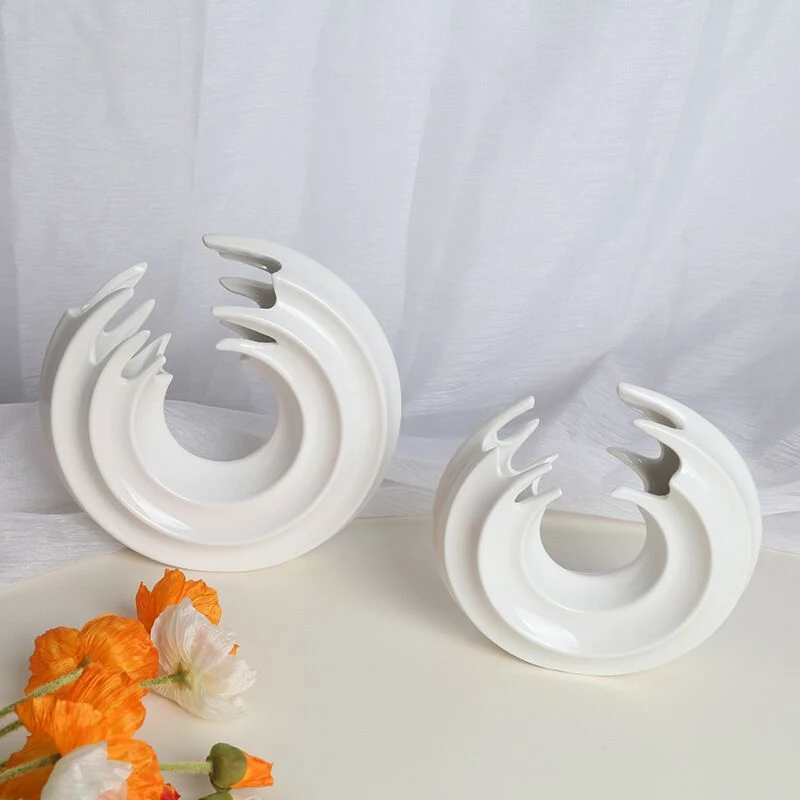 Modern Art Ceramic Statue Home Decoration Round White Flower Inserts Home Accessories Living Room Design Window Ceramic Ornaments