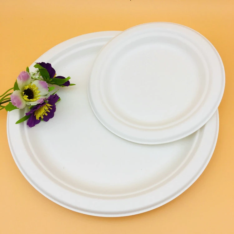 Custom Size Round 100% Biodegradable Paper Pulp Disposable Plates for Restaurant