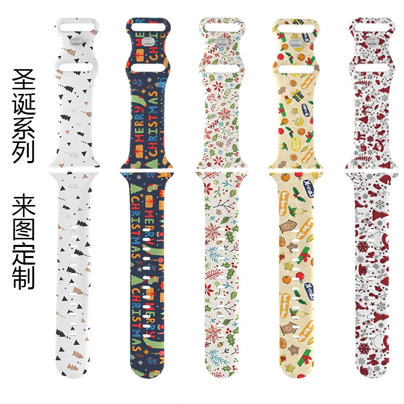 Custom Various Xmas Printing Pattern Soft Silicone Watch Band for Apple Watch