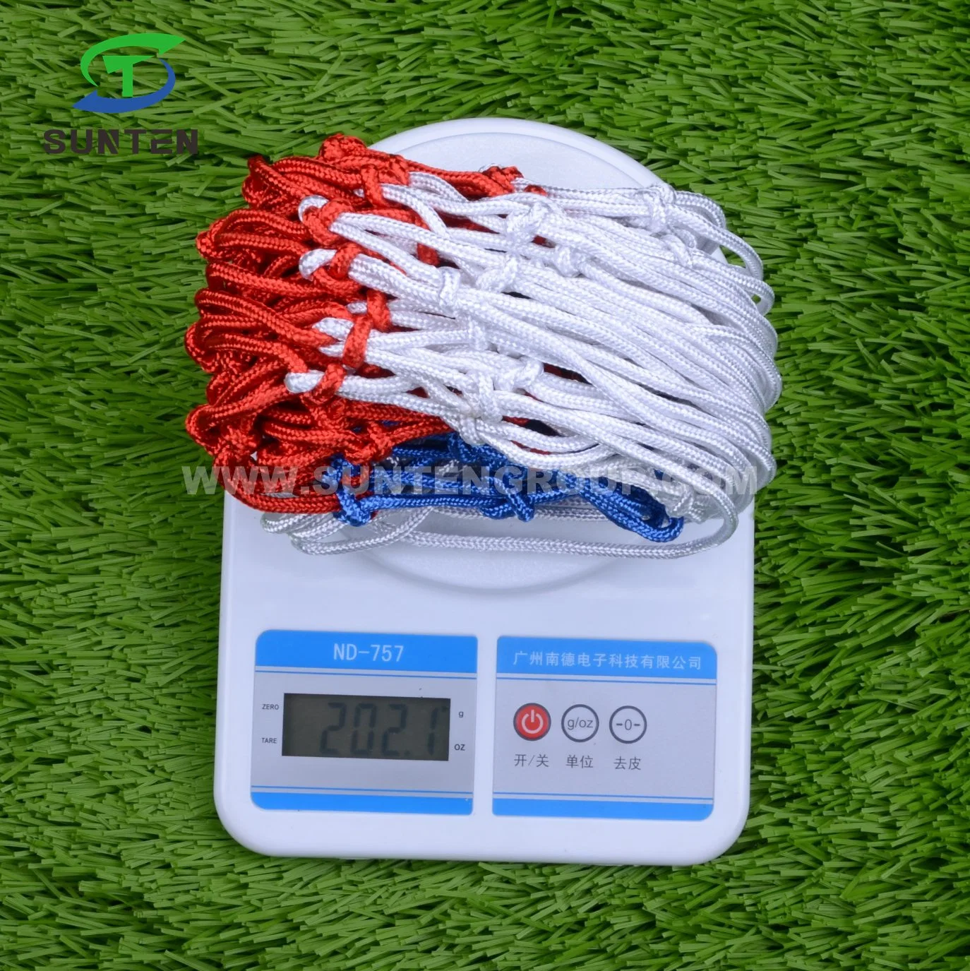 UV Resistance Nylon 12 Hooks Stangard Size Basketball Hoop Net in Single White, Blue, Red Color, Braided Basketball Nets