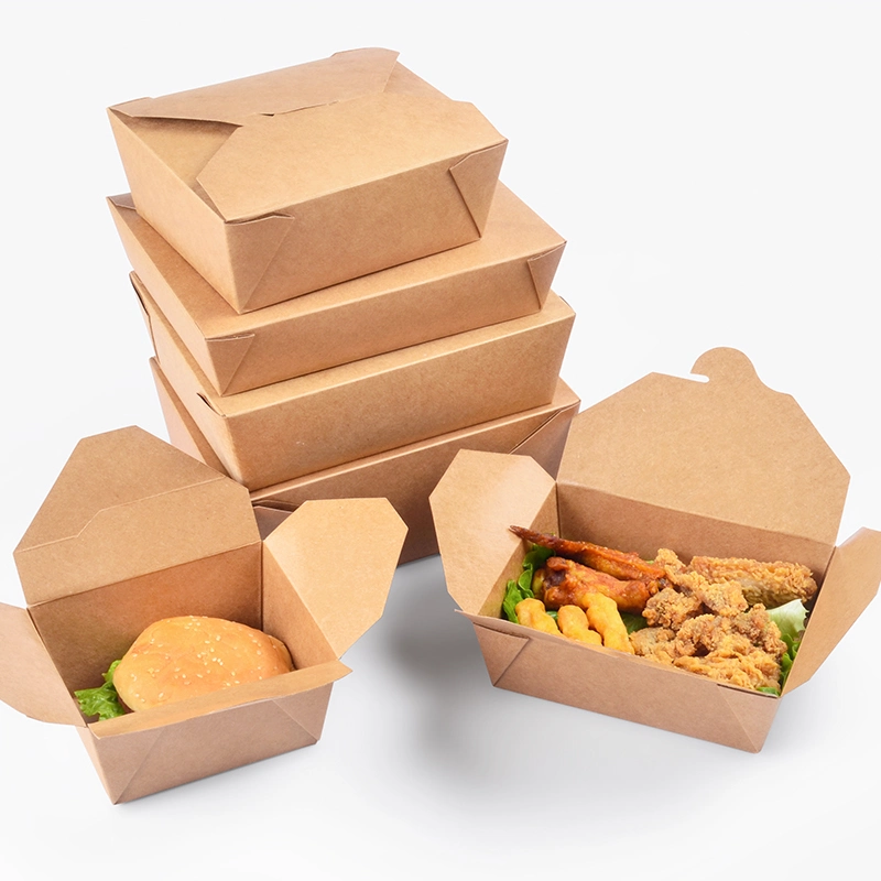 Factory Hot Sale Biodegradable Disposable Kraft Paper Food Container Takeaway Package Boxes