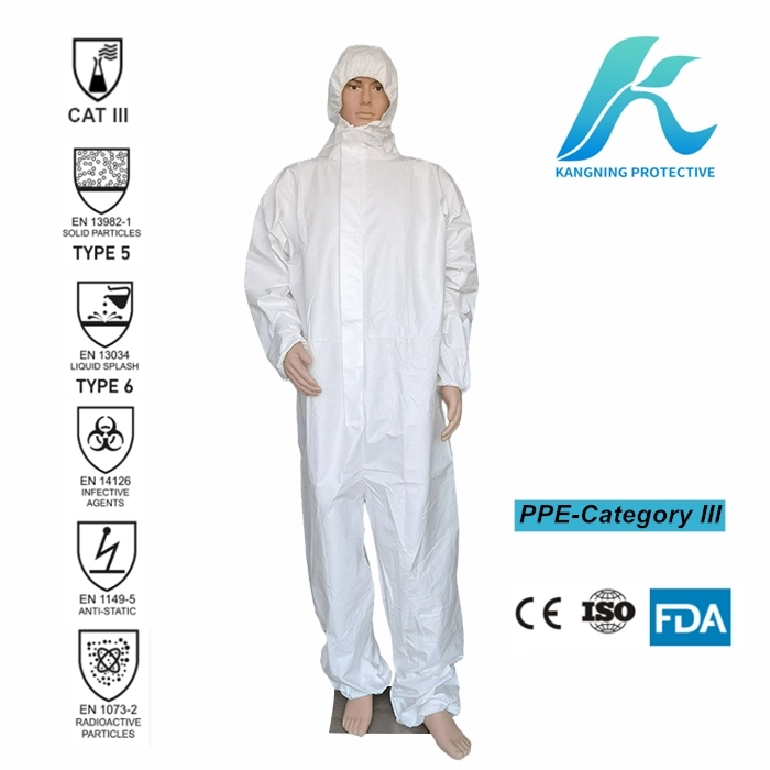 Type 5 & 6 Cat III Dry Particulates and Fluid Protection Disposable Asbestos Suit Muti-Purpose Use Mf Disposable Coverall for The Removal of The Glass Wool