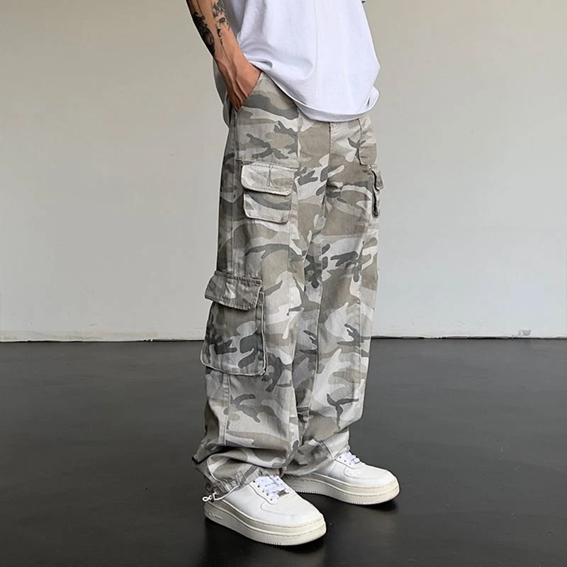 Pantalons de cargaison de grande taille pour hommes, étiquette personnalisée, décontractés, de rue, camouflage, pour hommes.