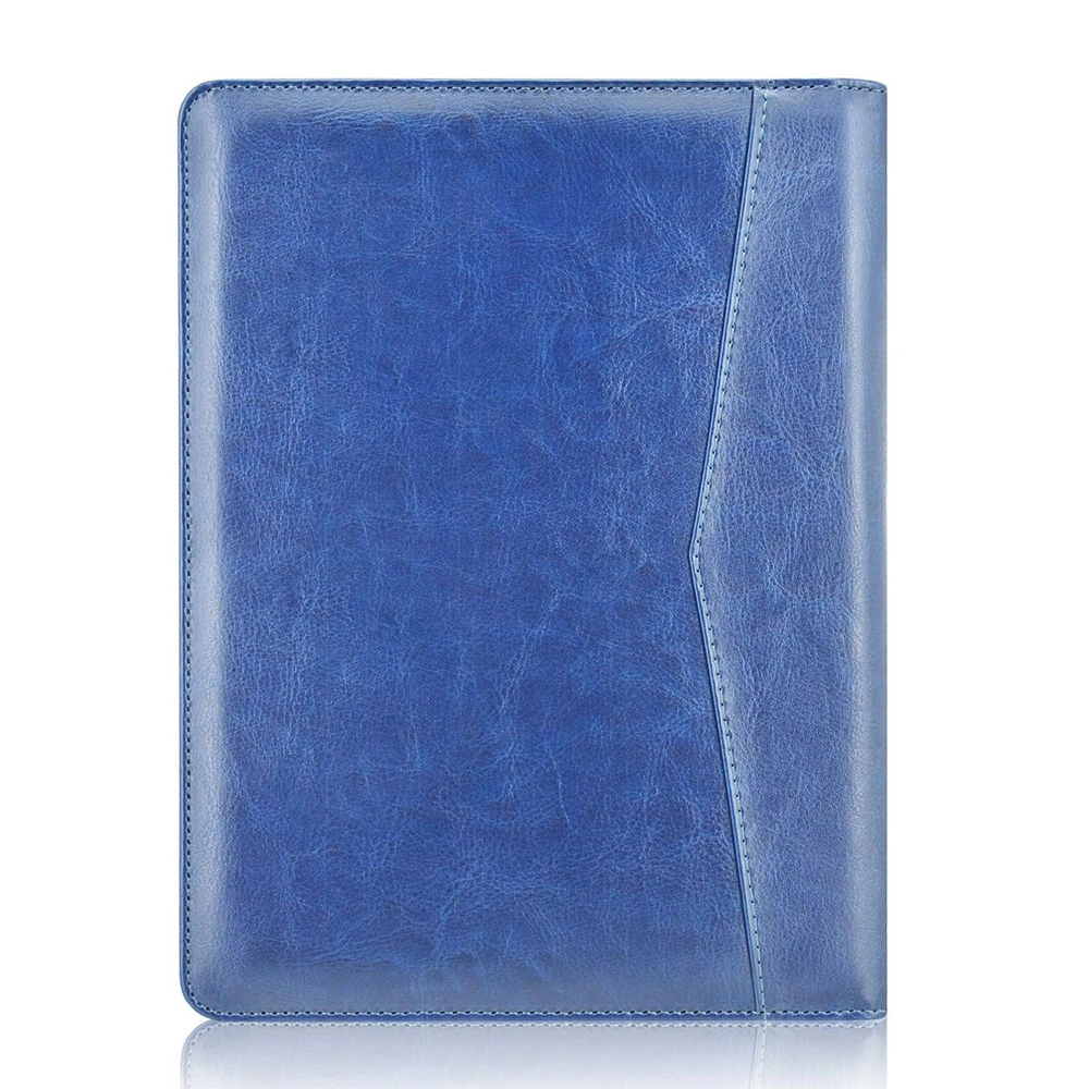 Cuaderno de cuero Premium Portafolio de cuero Premium con elegante lima azul a color personalizado Cubierta de la plegadora