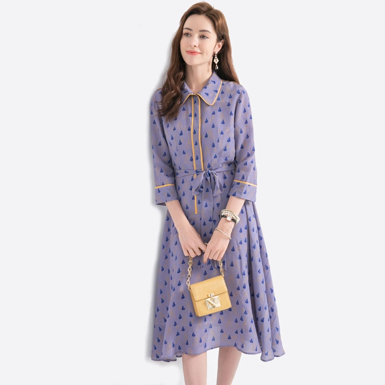 Spring/Summer New Silk Dress Women's Slim Fit Custom Printed Silk Apparel