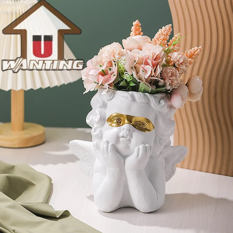 Beautiful Design Bust Baby Angel Face Head Child Statue Flower Pot Outdoor