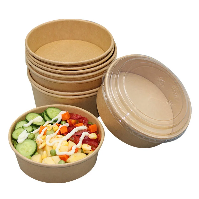 Factory Free Sample Take Away Paper Container Salad Bowls 400ml~1500ml Disposable Kraft Paper Round Bowl for Food Packagingdisposable Food Container