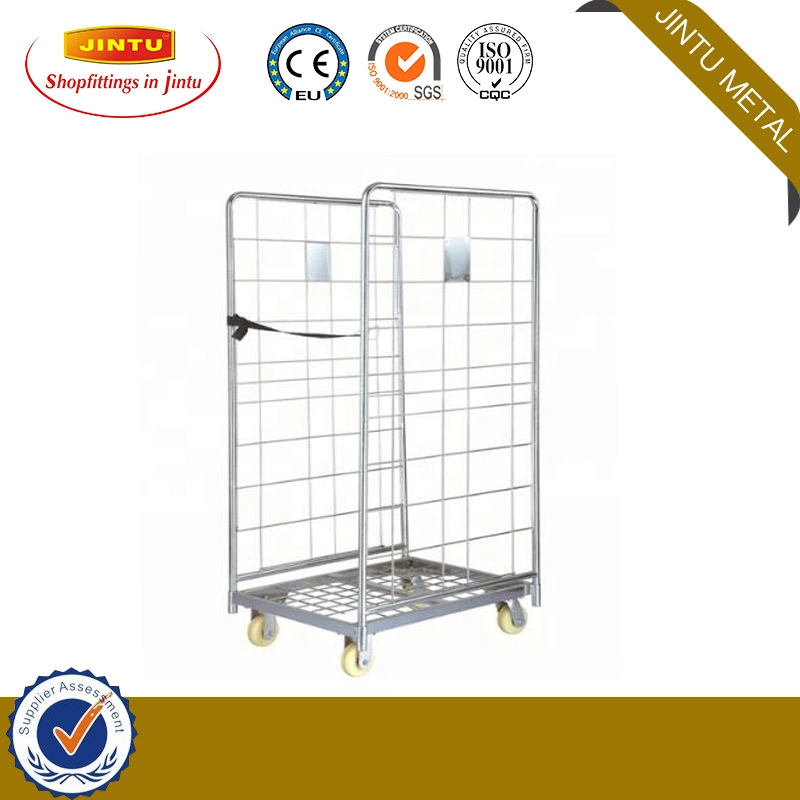 Collapsible 4 Sided Logistics Pallet Demountable Industrial Cage Wire Mesh Roll Trolley Container