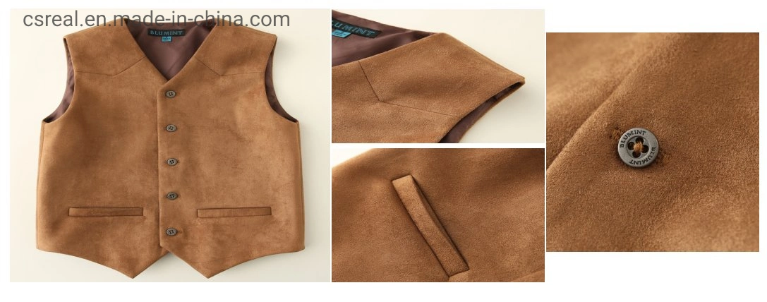 Boy Kids Brown Suede Vest Clothes with Lining and Metal Button Placket