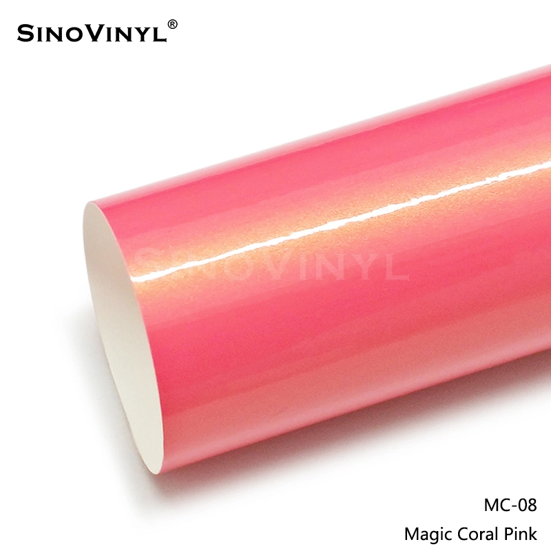 SINOVINYL 1.52x18m/5x59FT Car Wrap Stickers Magic Coral Pink Vinyl Air Release Film