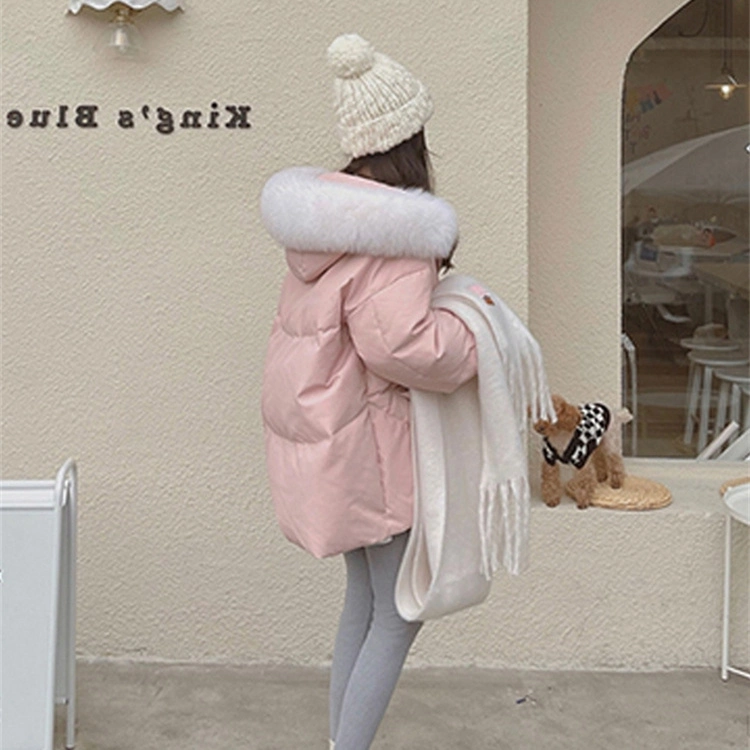 Best Sales 2023 New MID-Length Fox Fur Collar Luxury Puffer Women White Duck Down Jacket