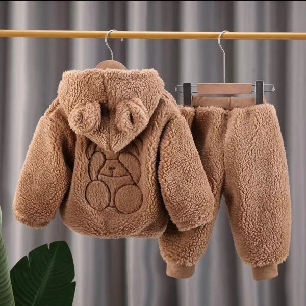 Jungen Fleece verdickt Baby Anzug Hoodie Camel's Color Kinder Winter Zweiteilige Herbstkleidung Niedliche Mode Winterkleidung