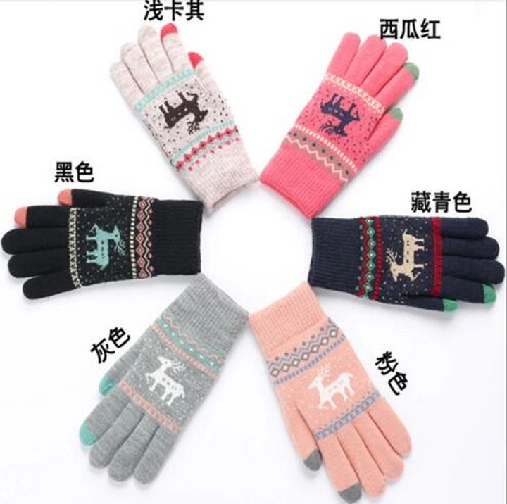 Winter Imitation Cashmere Touch Screen Warm Knitting Christmas Deer Gloves