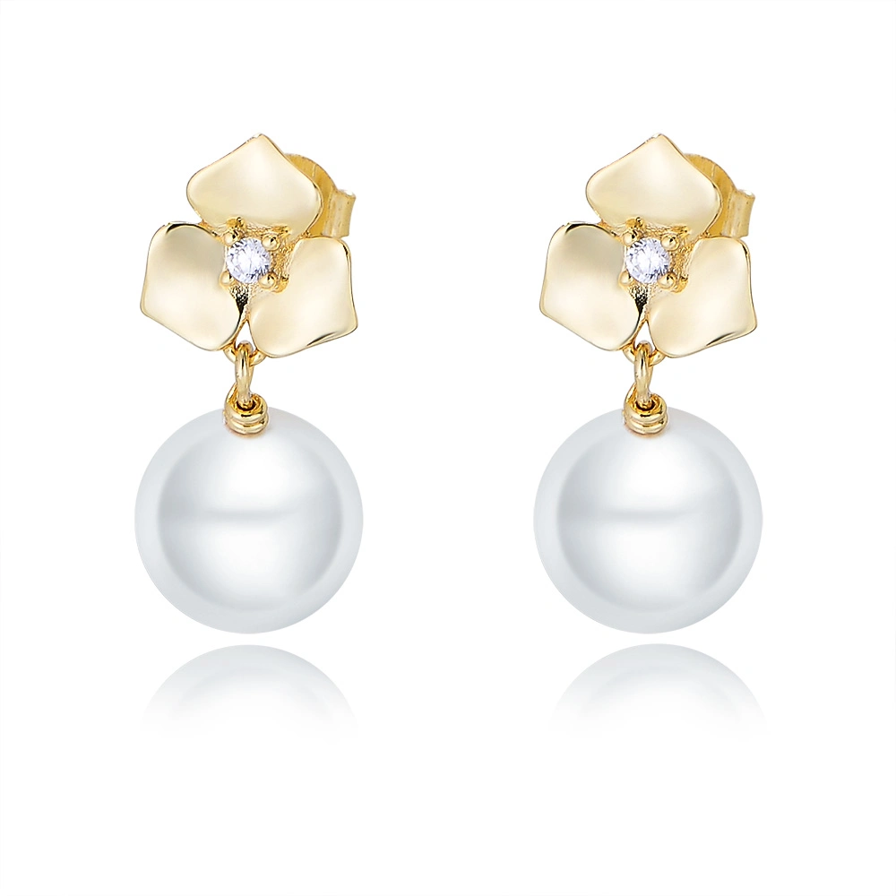 Hot Selling Classic Fashion Zircon Flower Pearl Dangle Silver Earrings Jewelry for Girls