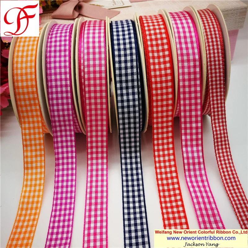 High quality/High cost performance  100% Polyester Gingham/Check Ribbon for Gifts/Wedding/Wrapping/Seasons Decoration /Christmas/Packing/Garment/Bows