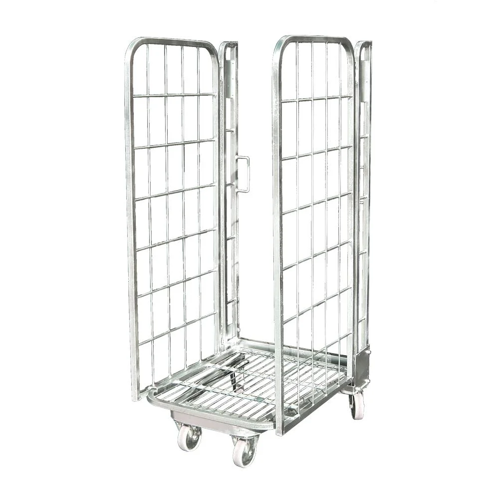 Galvanized Powder Coated Foldable Rolling Shopping Carts with Four Wheels Roll Container