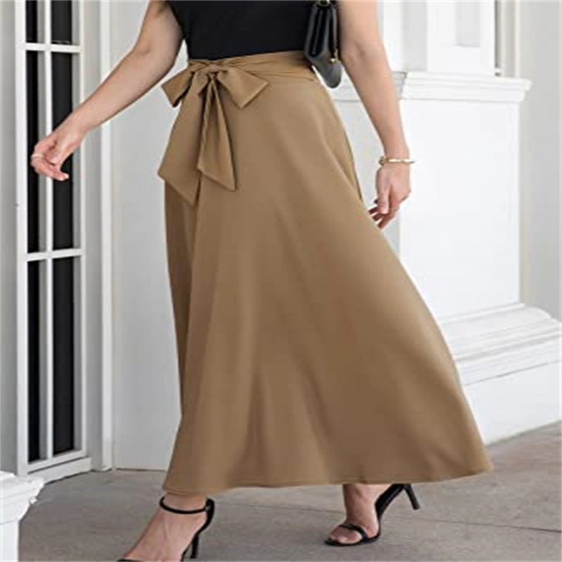 Womens Skirts High Waisted Tie Knot Front Pleated Swing Formal A Line Maxi Skirt with Zip Back