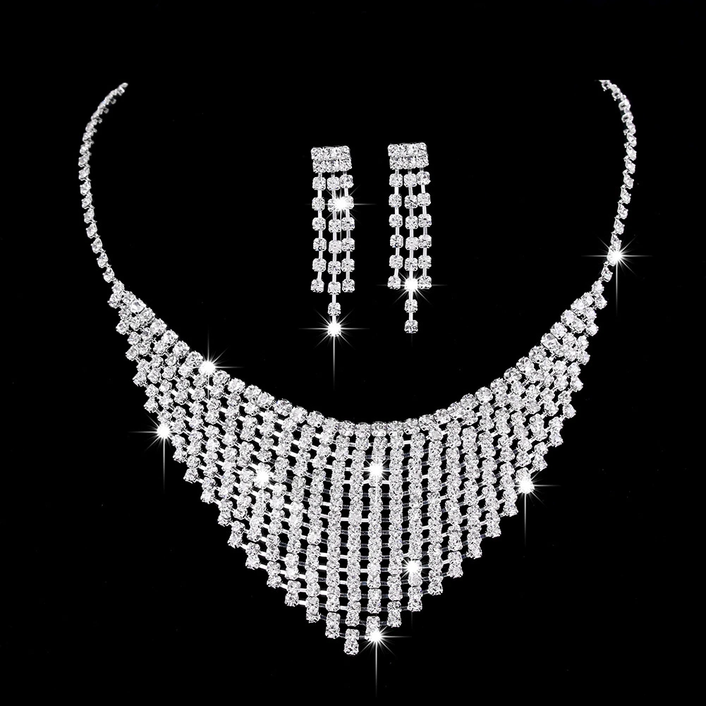 Promotion Gift Wholesale/Supplier 2021 Top Design Women Fashion Jewelry Brilliant Full Diamond Zircon Drop Necklace Earrings Jewelry