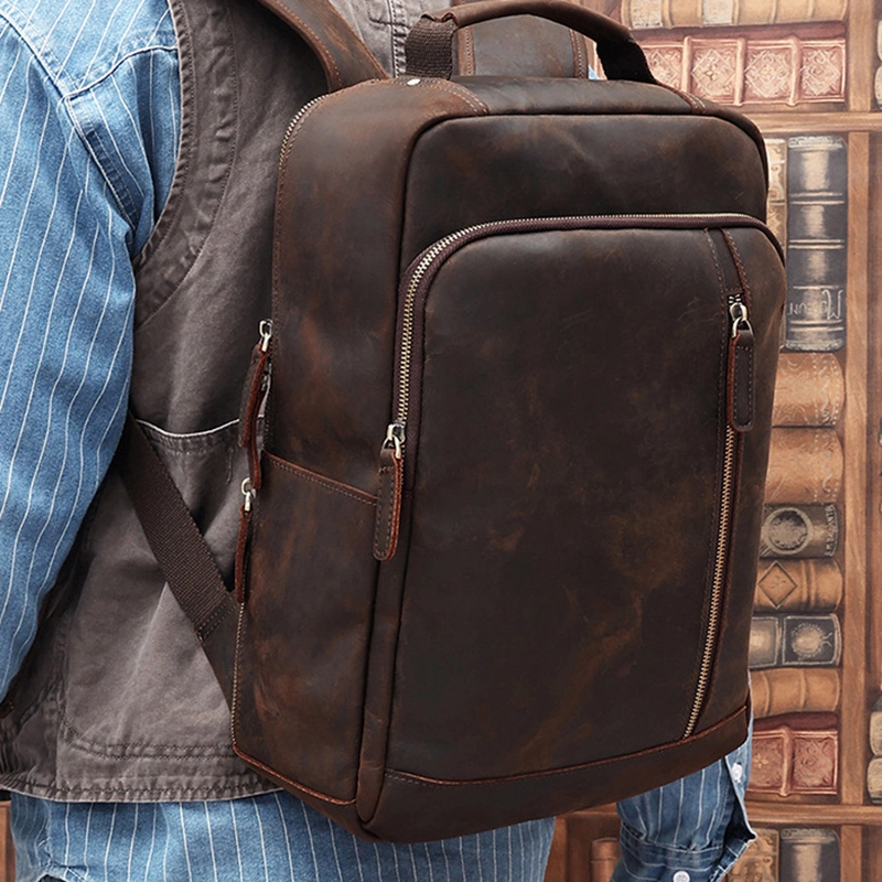 Emg6979 for 15.6 Inch Crazy Horse Leather Waterproof Travelling Custom Men Business Backpacks Bag Designer Luxury for Travel Laptop Backpack