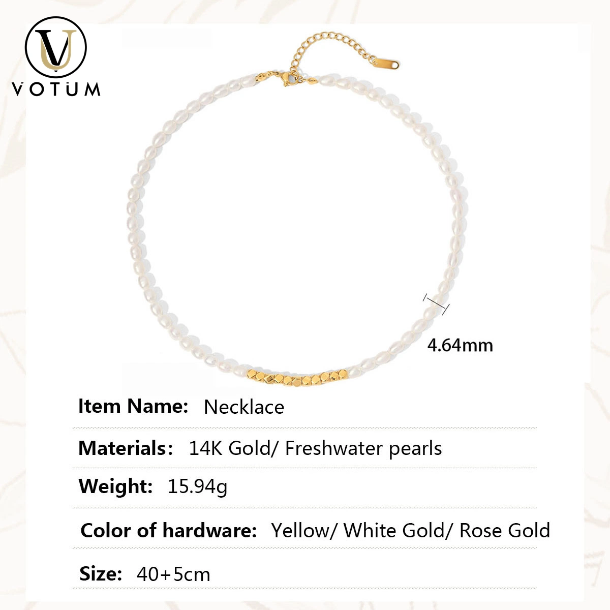 Votum OEM de la Fábrica Real de 14K Gold Personalizar Collar de perlas de agua dulce chino Joyas