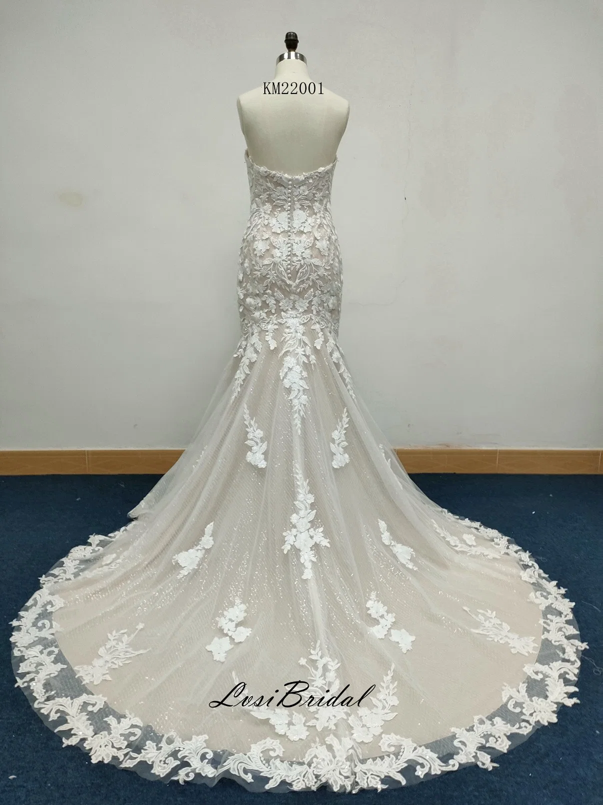 22001 Sweetheart Neckline Lace Wedding Dress America Eropean Style with 68 Train Mermaid Skirt Ivory-Camel