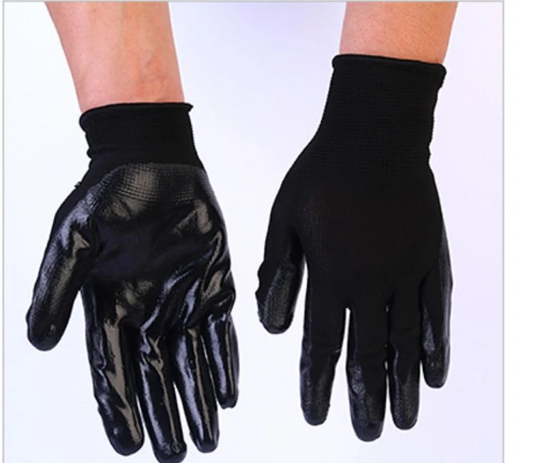 13G Polyester with Black Nitrile Coated Gloves