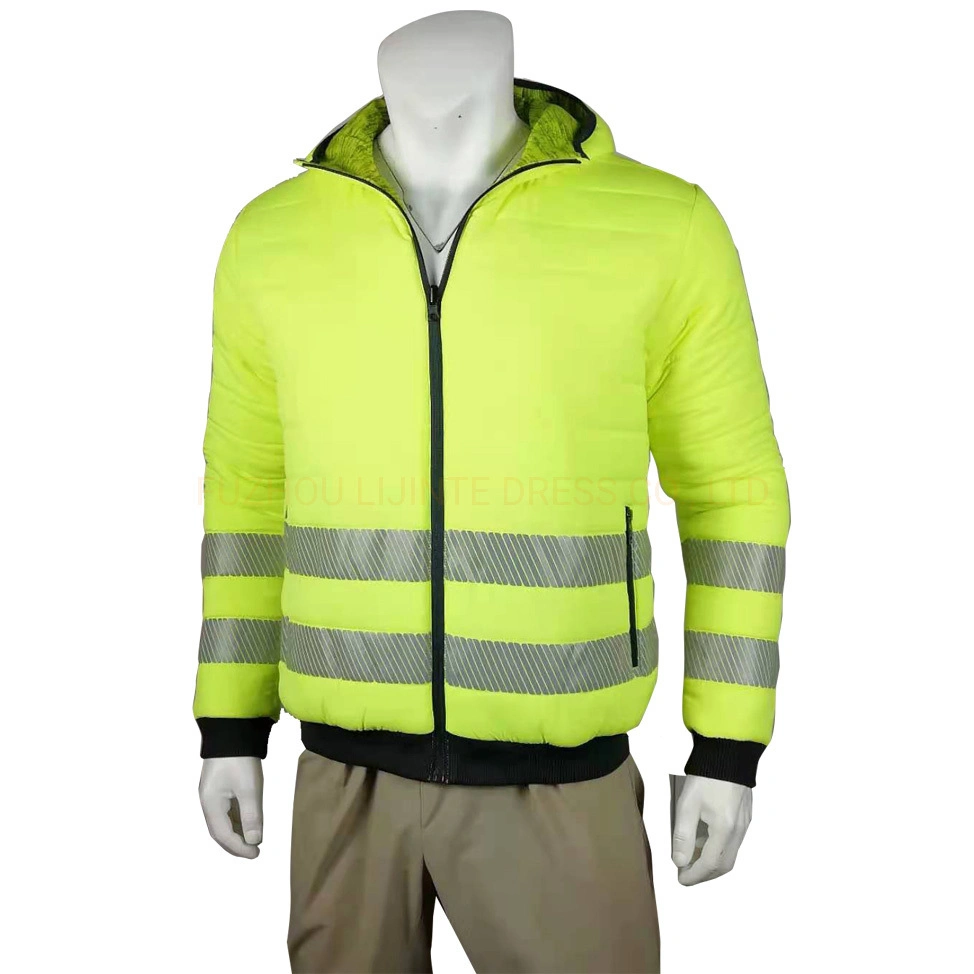 Los 2 lados amarillo fluorescente utilizado estructura catiónica hombres chaqueta de ropa al aire libre