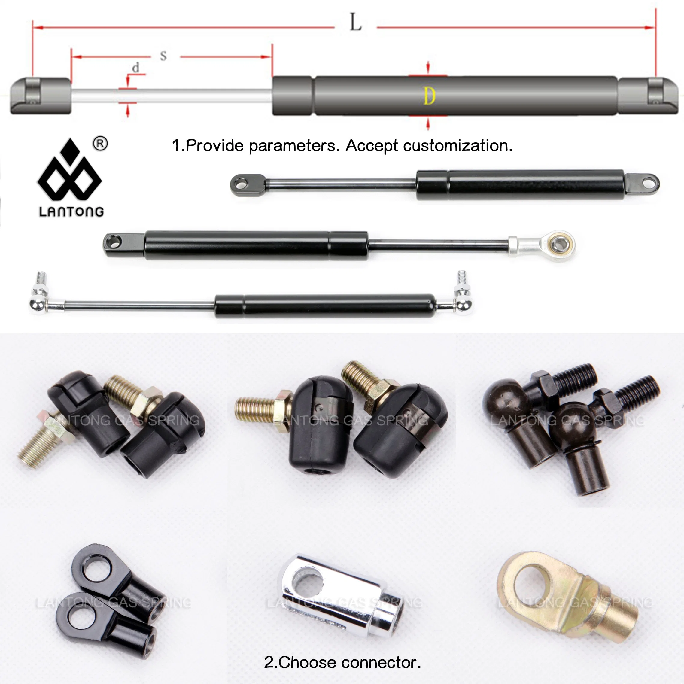 Toma de fábrica acepte Personalización cilindro de elevación de gas Lantong Gas Spring Para la industria de muebles de coches