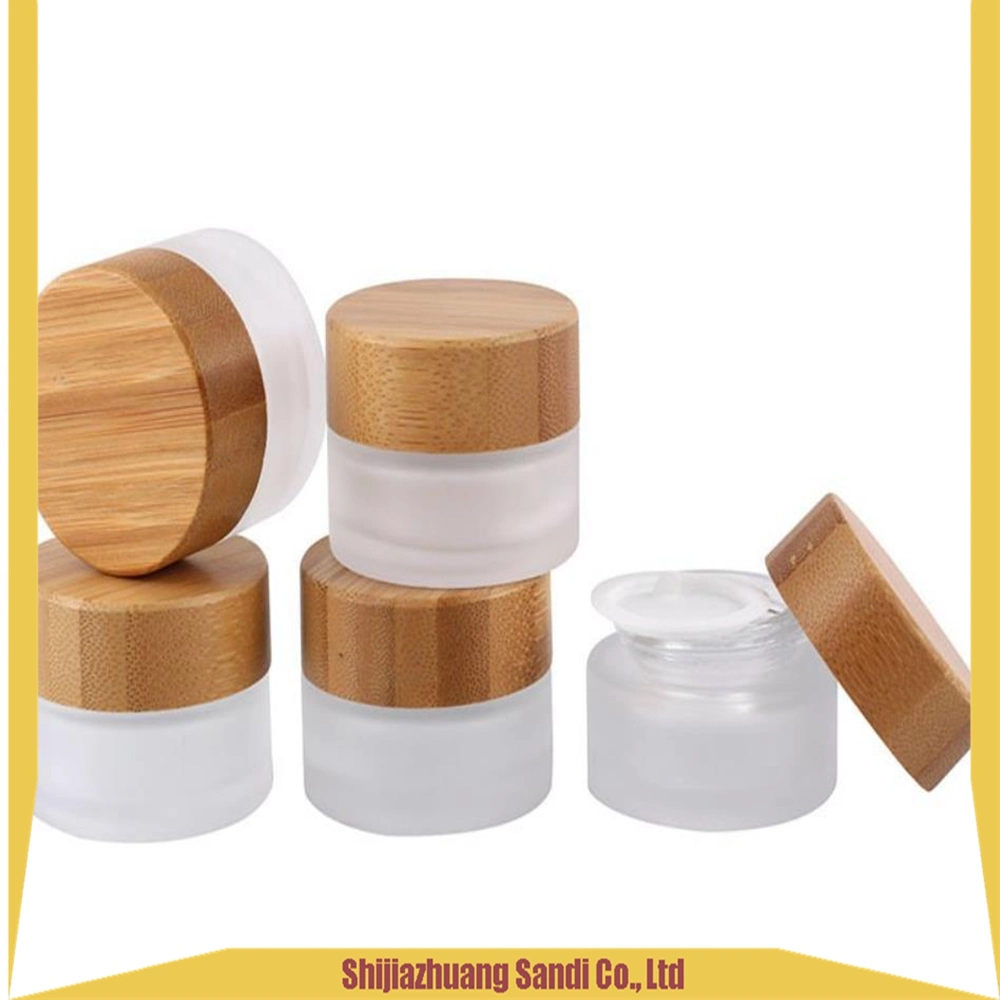 5ml 15ml 30ml 50ml 100ml Clear Frosted Empty Glass Cosmetic Cream Jar with Natural Bamboo Lid