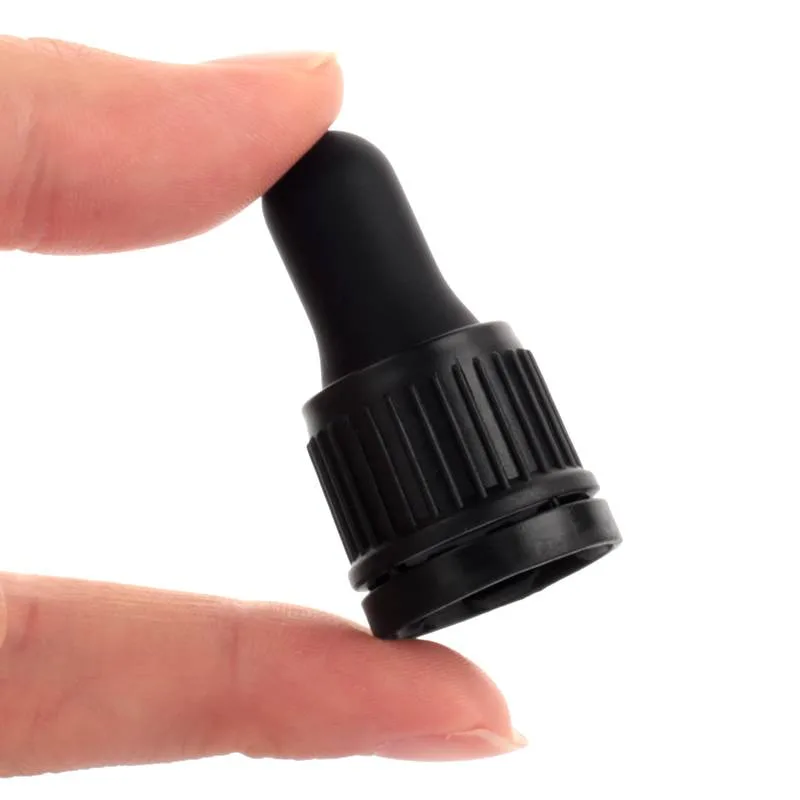 18/415 Black Essential Oil Glass Bottle Plastic Child Tamper Proof Dropper Caps with Pipette