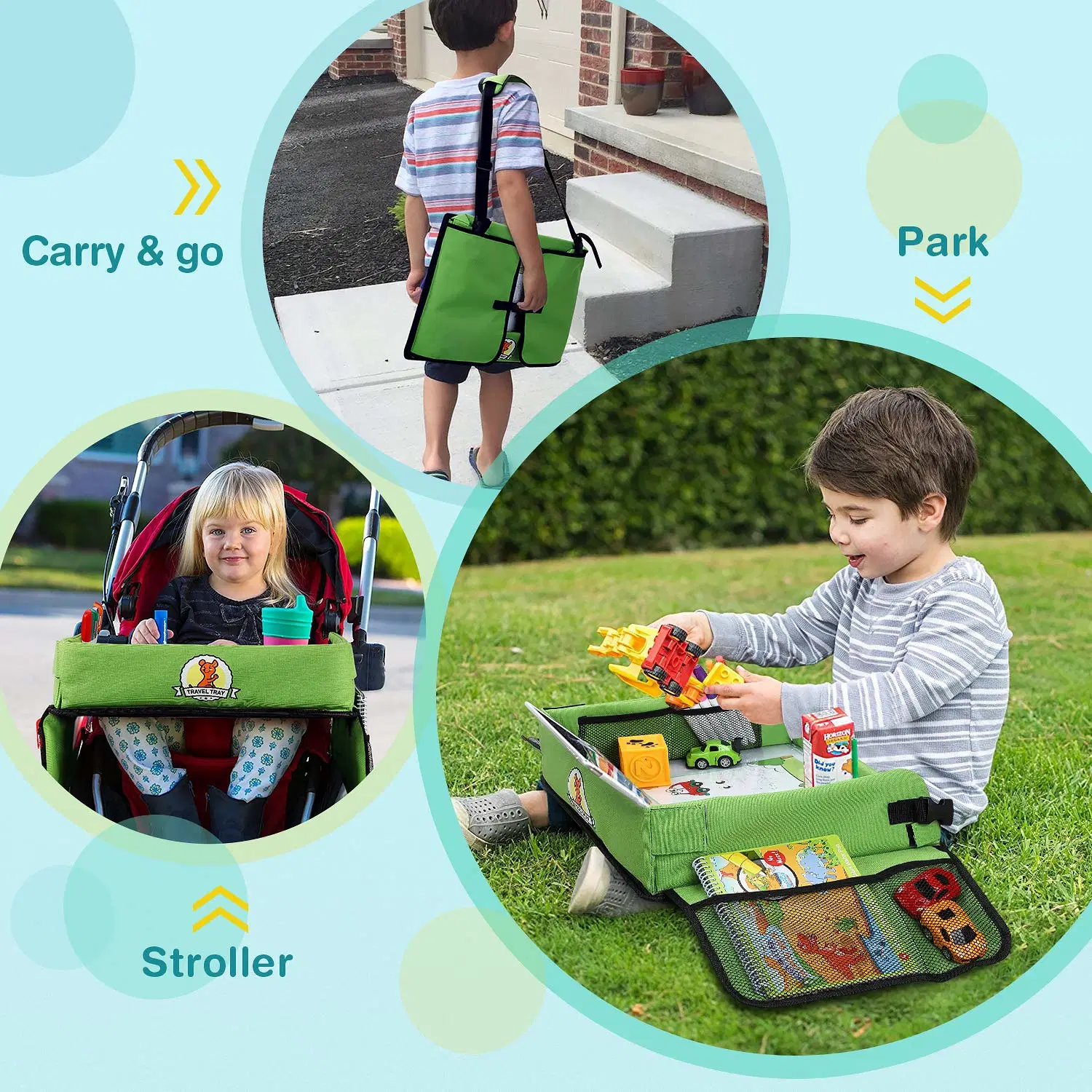 Green Portable Folding Children&prime; S Travel Seat Table Play Tray for Car